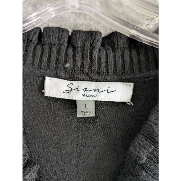 Sioni Milano Sweater Women L Leopard Ruffle Mock Lace Long Sleeve Pullover Black - Picture 7 of 9
